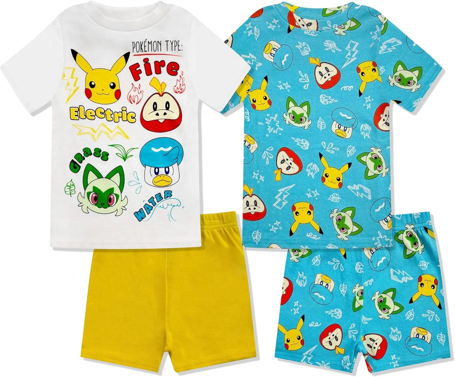 Pokémon Boys Pajama Set - 4 Piece Short Sleeve & Shorts Pajama Set - 100% Cotton PJs, Snug-Fit Kids Summer Pajamas