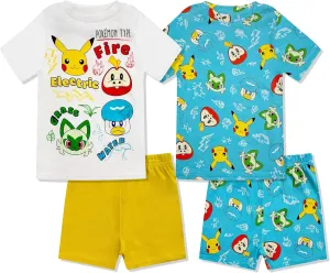 Pokémon Boys Pajama Set - 4 Piece Short Sleeve & Shorts Pajama Set - 100% Cotton PJs, Snug-Fit Kids Summer Pajamas