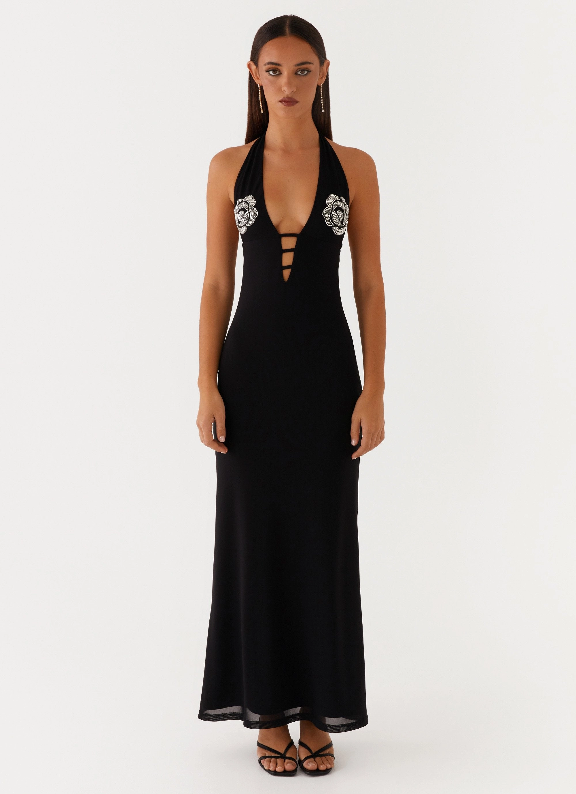 Polina Beaded Halterneck Maxi Dress - Black Classic Flow Style Base