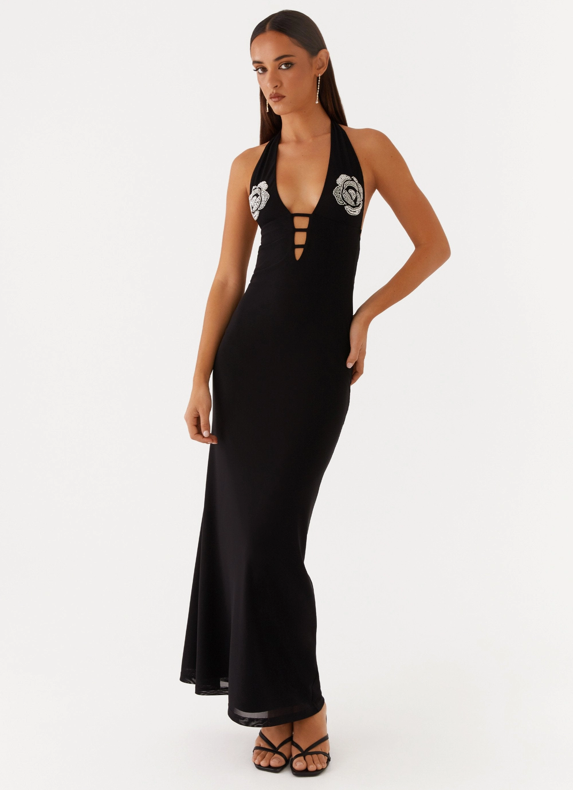 Polina Beaded Halterneck Maxi Dress - Black Minimal Mood Polished Fit