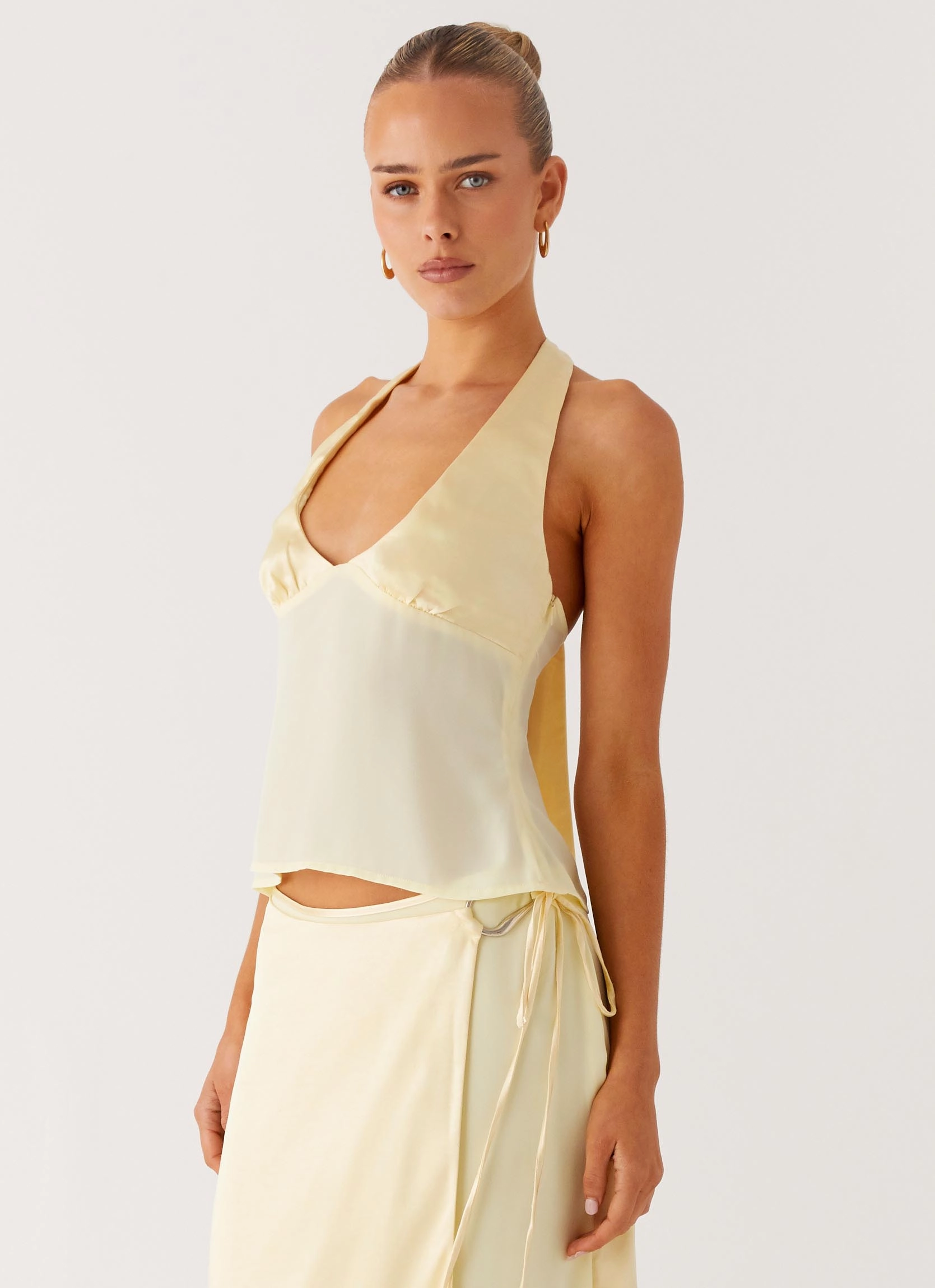 Pollie Halter Top - Yellow Breathable Mesh Back DropShoulder