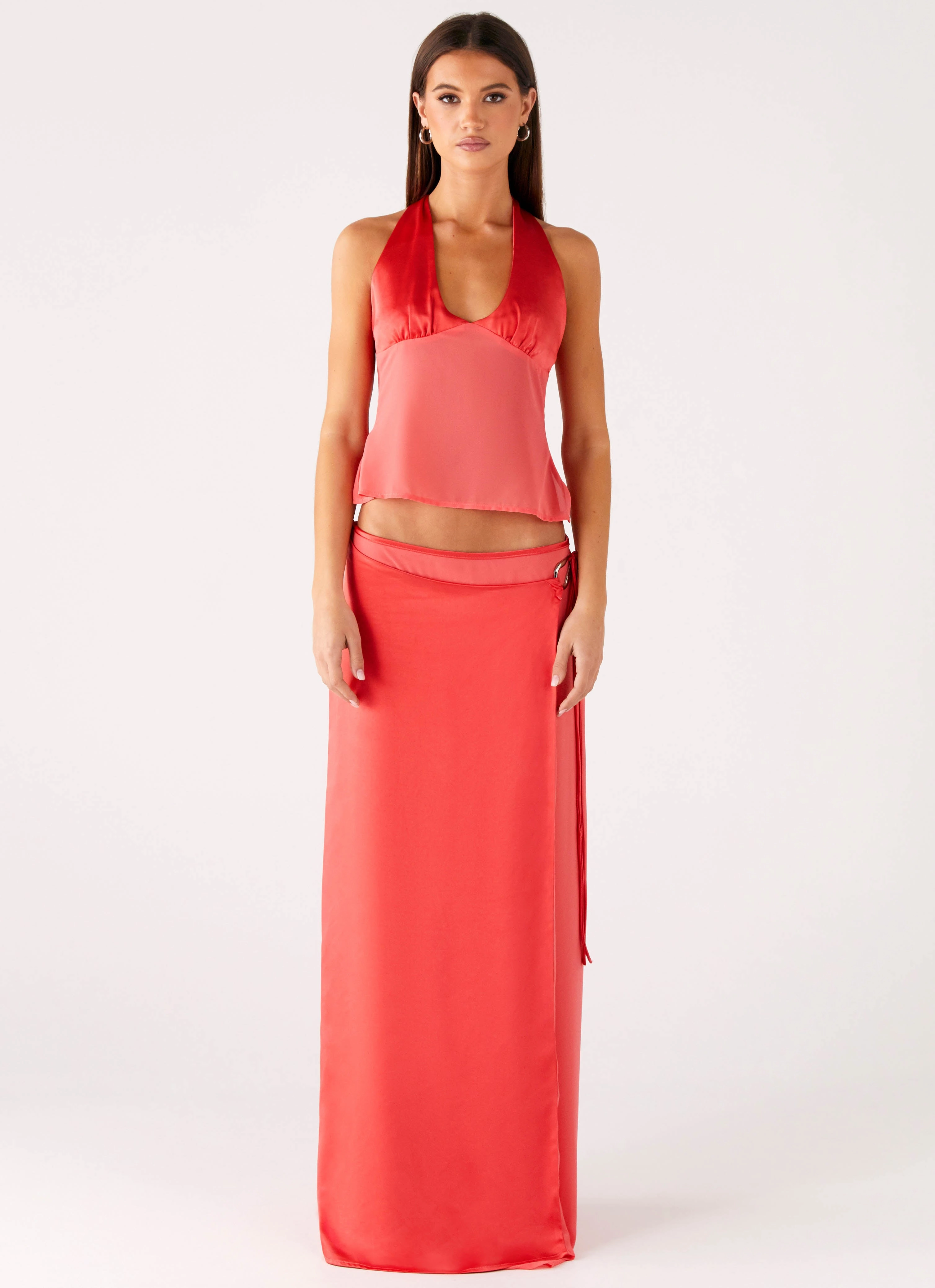 Tall Length Pollie Wrap Maxi Skirt - Coral