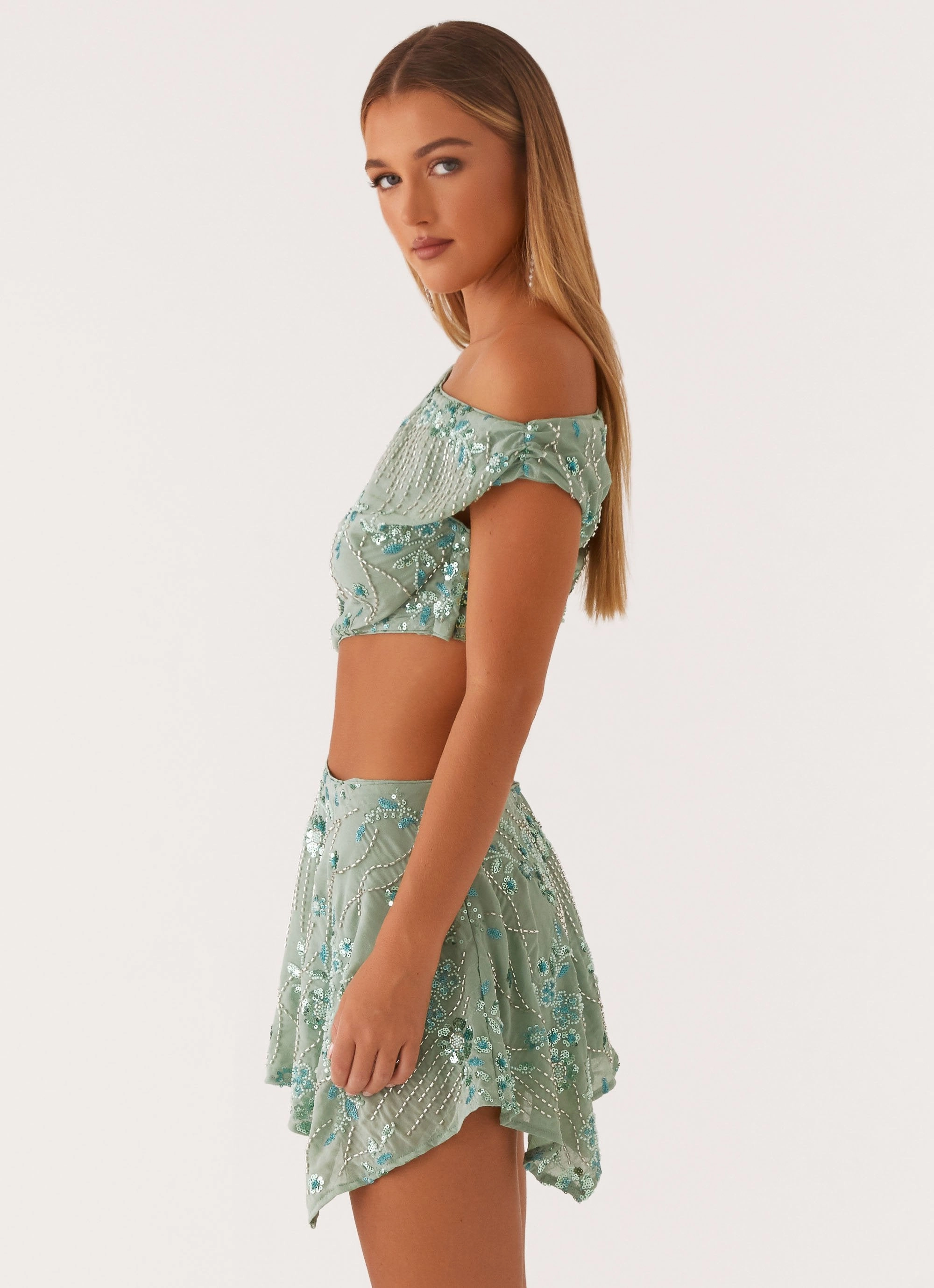 Tailored Waistband Aletta Sequin Mini Dress - Mint