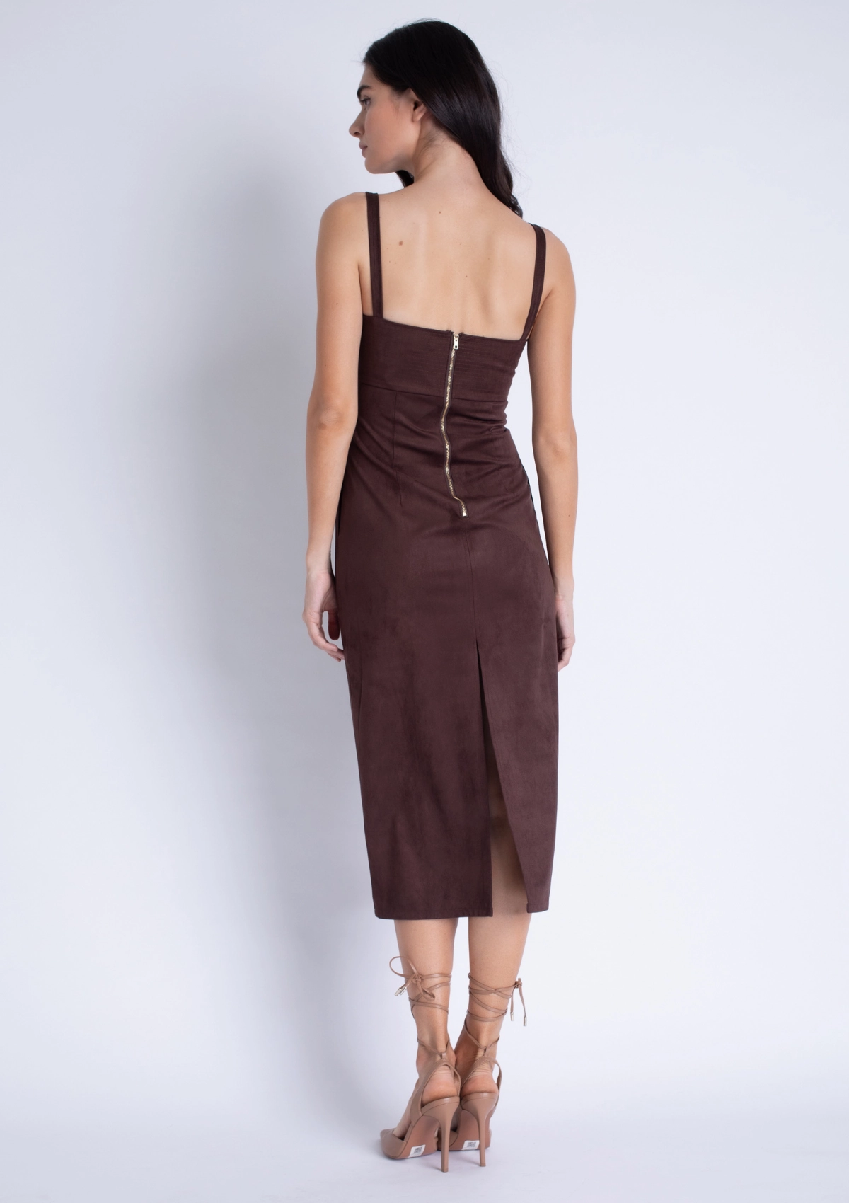 Olivia Suede Midi Dress Flare Breeze Cozy Vibe