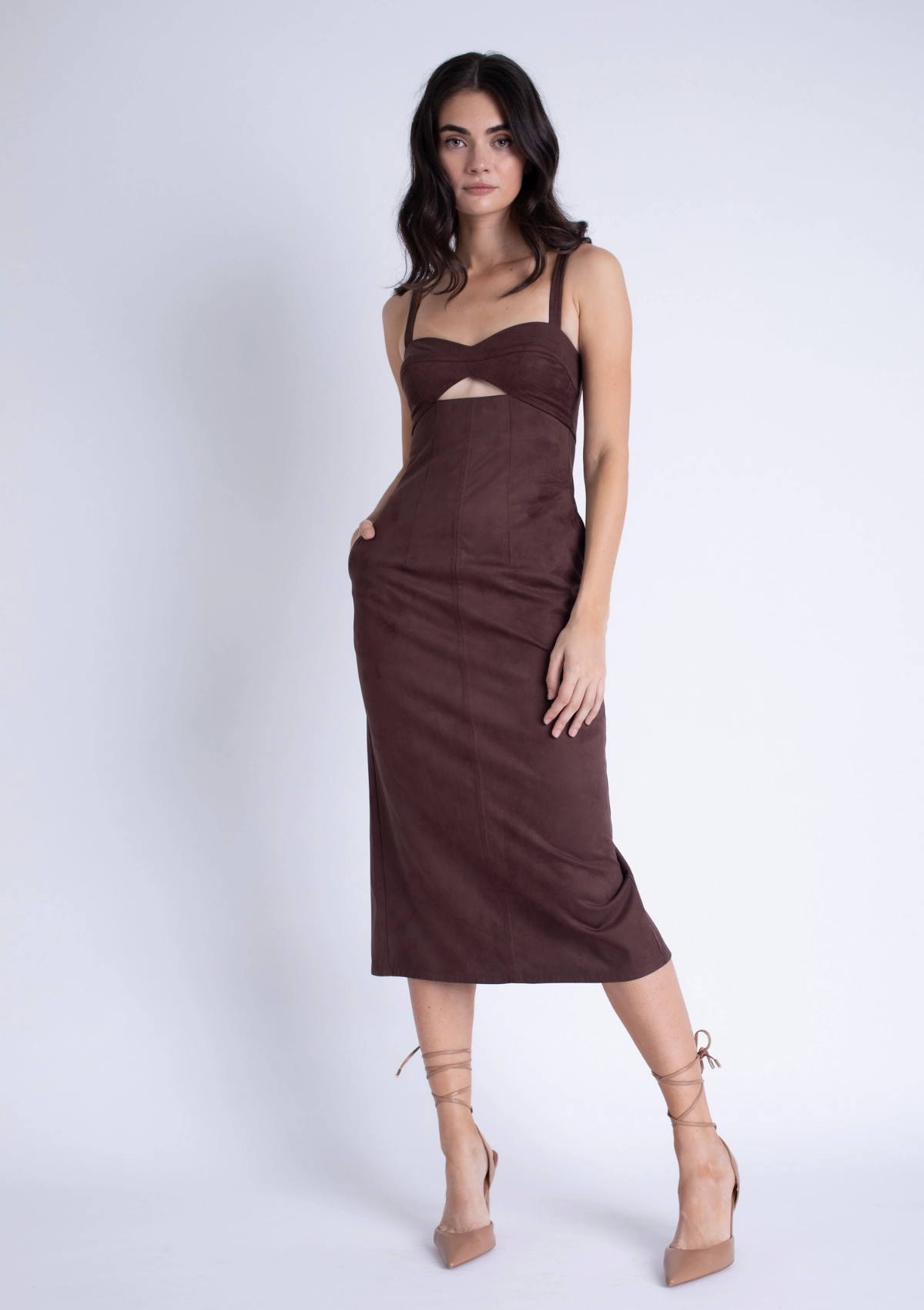Olivia Suede Midi Dress Essential Style LayeredHemline