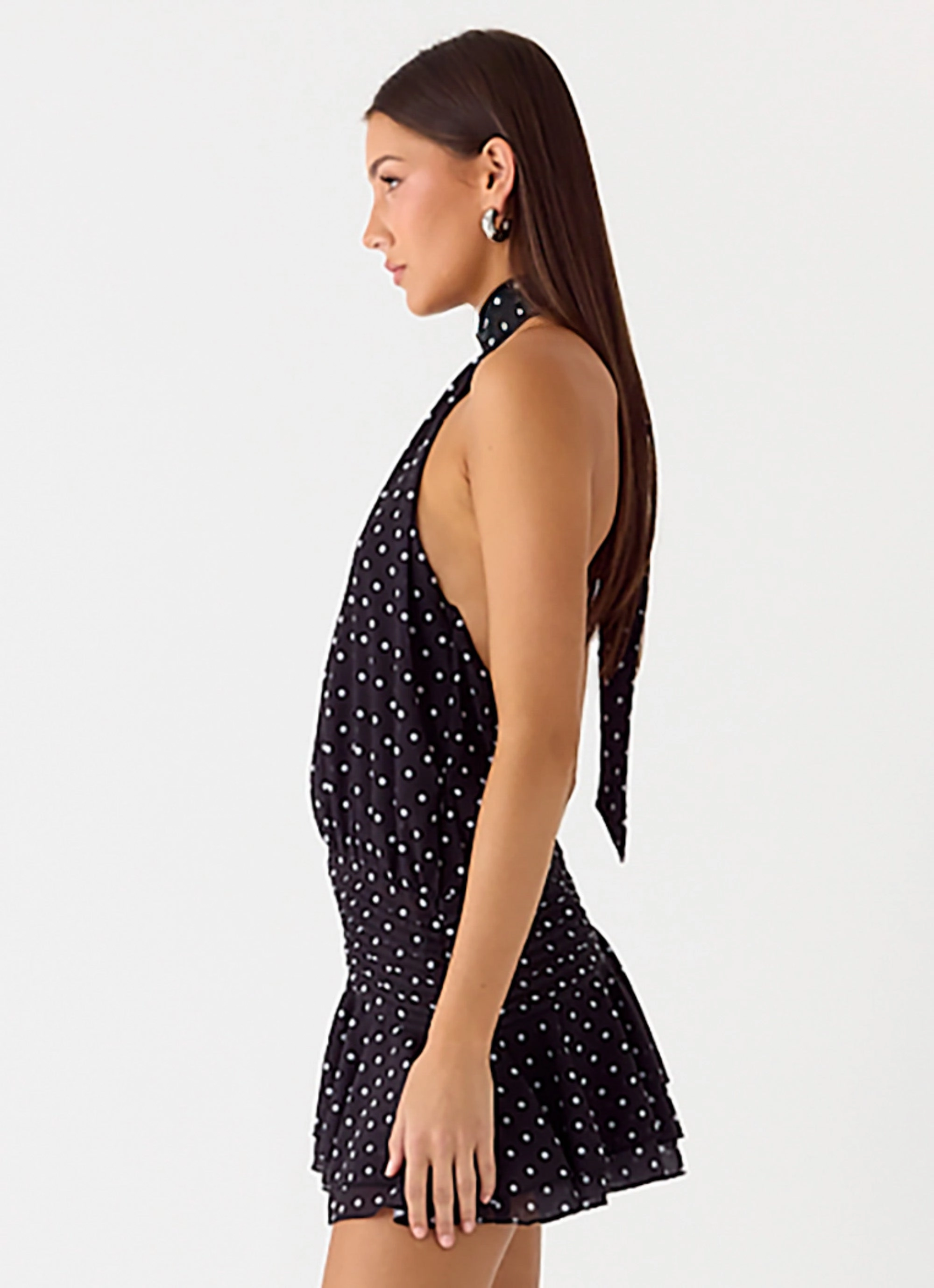 Willow Chiffon Mini Dress - Black Polkadot Timeless Fit