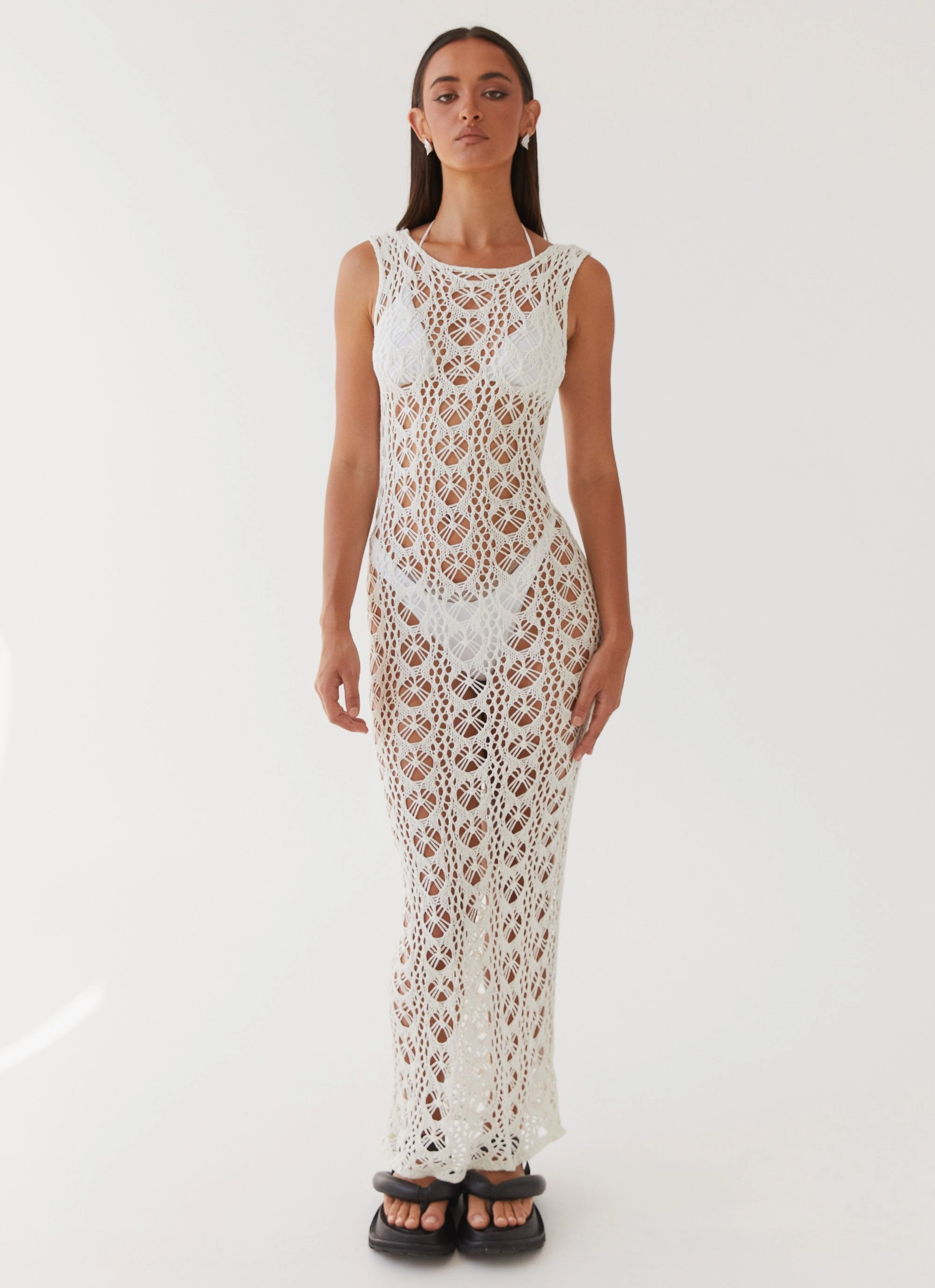 Tarlisa Crochet Maxi Dress - Cream Morning Wear Lounge Vibes