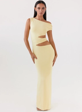 Margot One Shoulder Maxi Dress - Yellow Chill Edge Fashion-forward day dress
