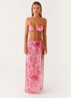 Button front Here For It Beaded Maxi Skirt - Pink Print