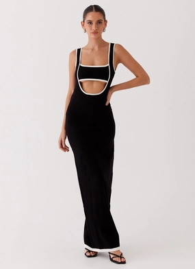 Lost In Paris Knit Maxi Dress - Black High Hemline