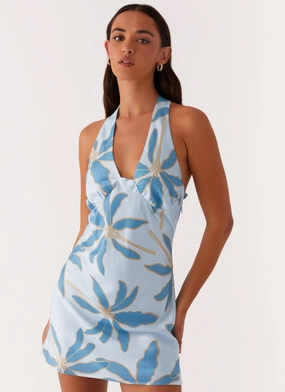 Breathable Style Elastic-Waist Miss Summer Mini Dress - Opulent Blue