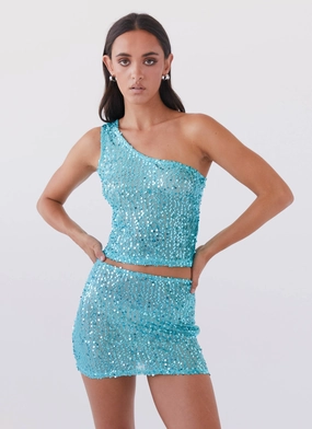 Comfortable Layers Neon Nights Sequin Mini Skirt - Crystal