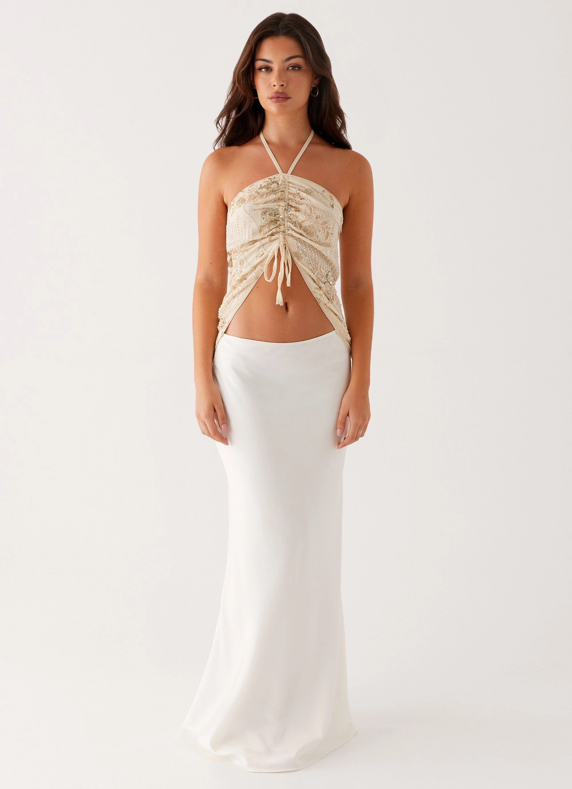 QuickRelease Kirrily Beaded Halter Top - Ivory