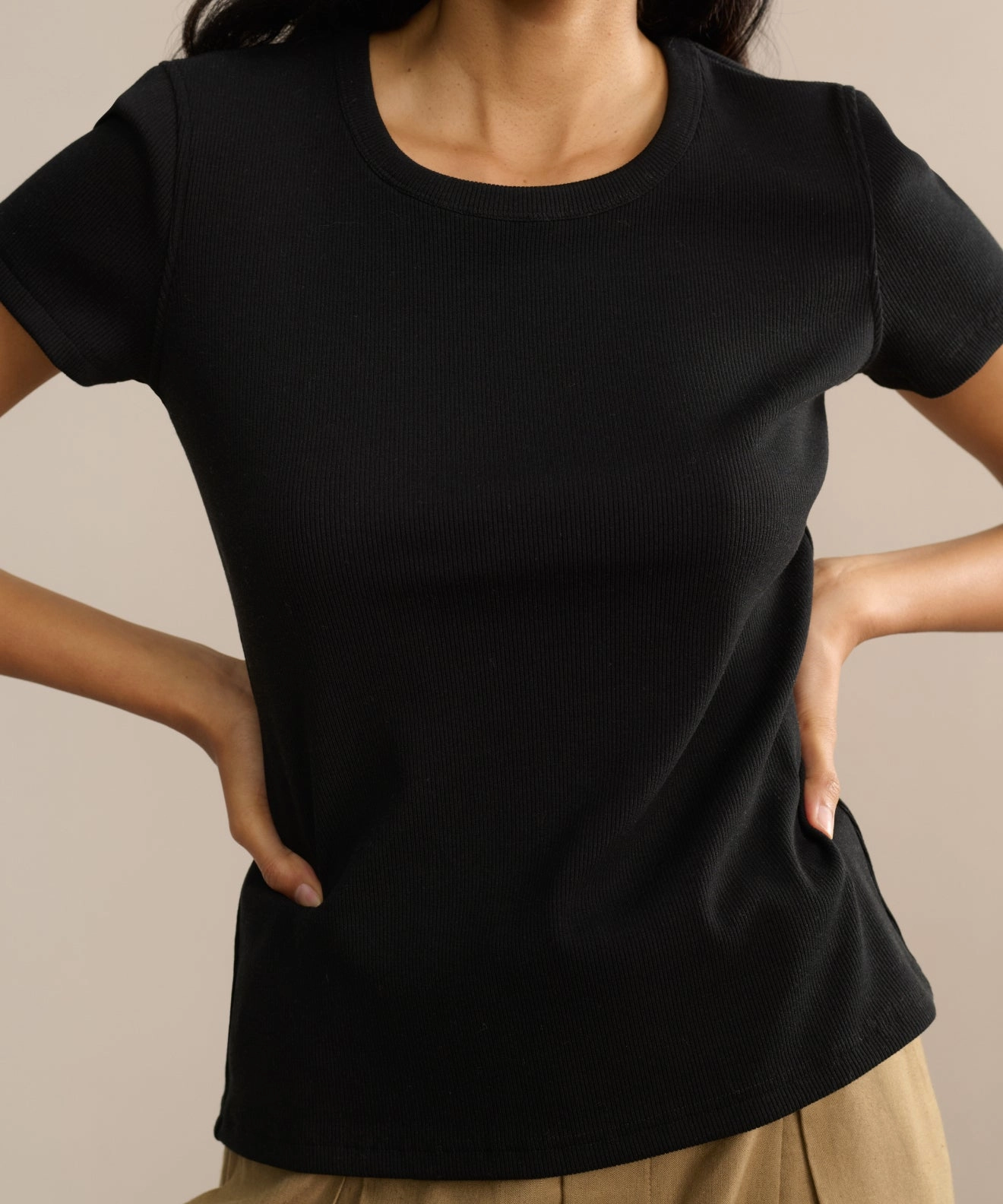 Rib Tee Hygroscopic Inner Layer Weighted Hem