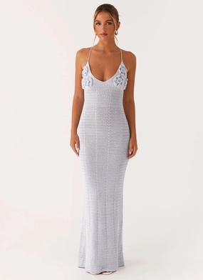 Sharp Fit Fitted Mood Zara Rose Crochet Maxi Dress - Blue