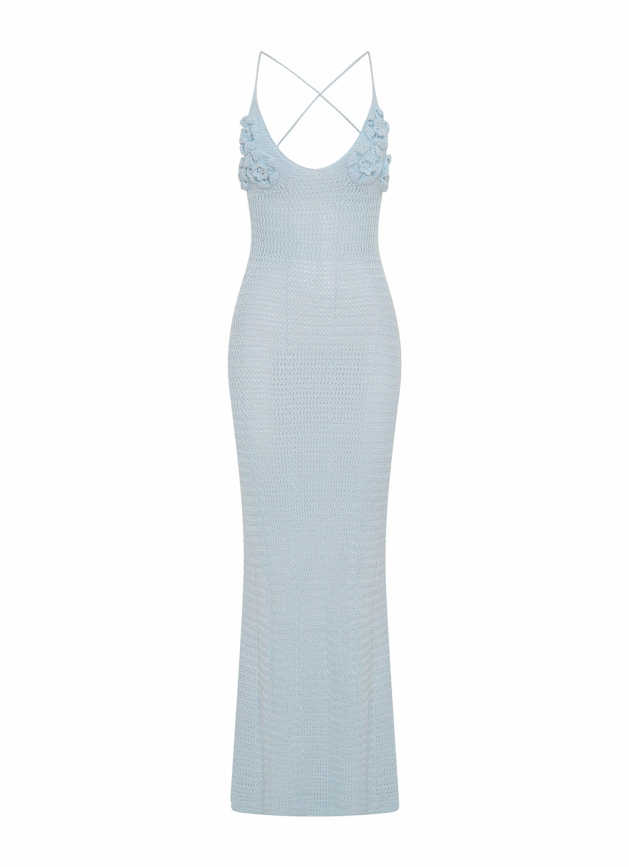 Zara Rose Crochet Maxi Dress - Blue Soft Feel Satin-Edge