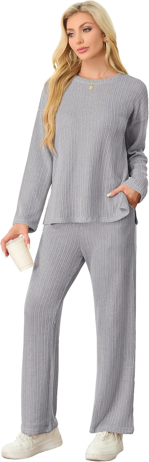 PrinStory Womens 2 Piece Lounge Set 2024 Fall Winter Sweater Sets Outfits Matching Set Loungewear