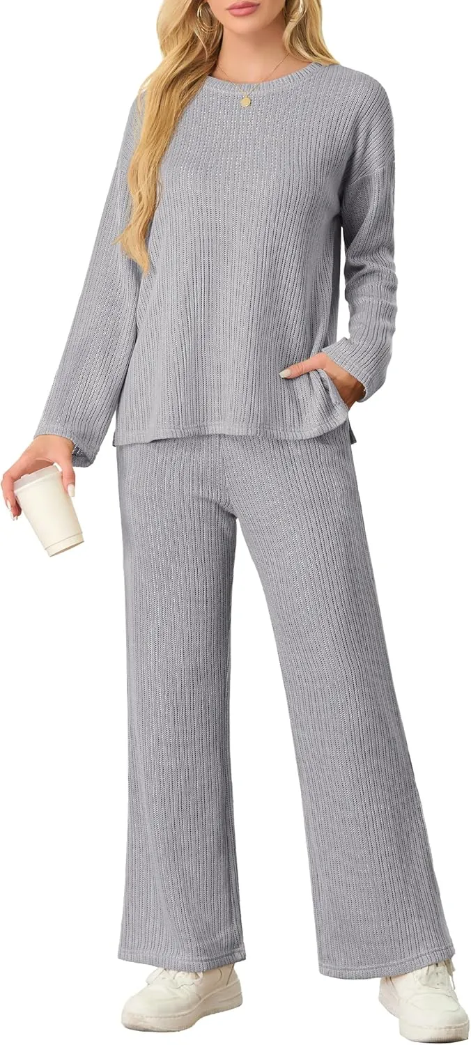 PrinStory Womens 2 Piece Lounge Set 2024 Fall Winter Sweater Sets Outfits Matching Set Loungewear
