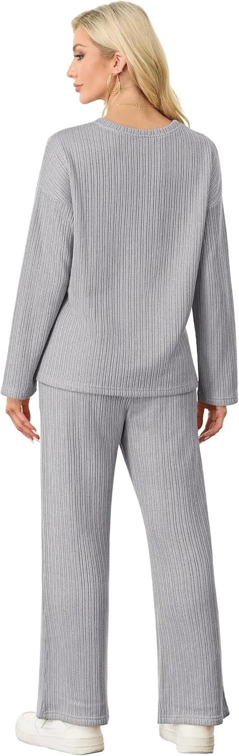 PrinStory Womens 2 Piece Lounge Set 2024 Fall Winter Sweater Sets Outfits Matching Set Loungewear