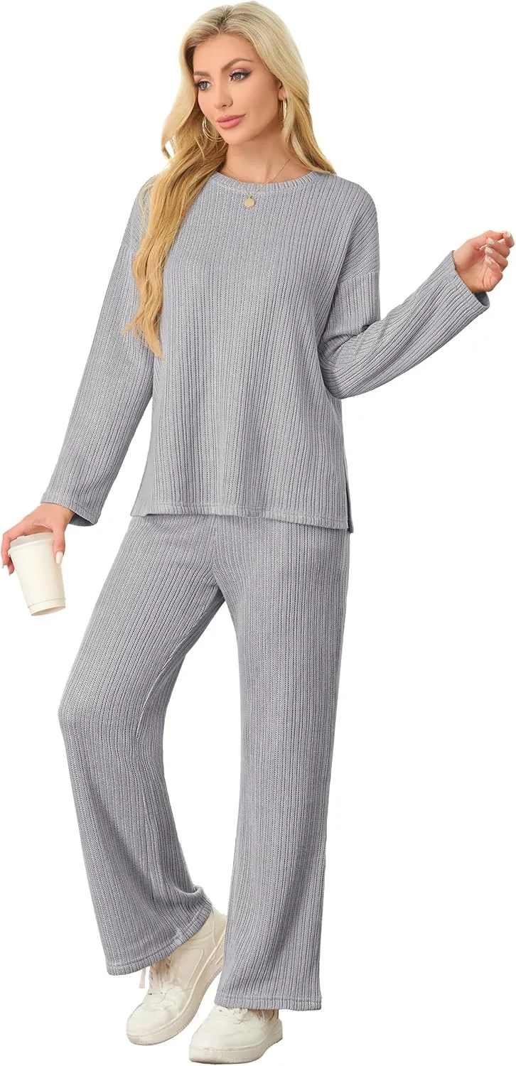 PrinStory Womens 2 Piece Lounge Set 2024 Fall Winter Sweater Sets Outfits Matching Set Loungewear