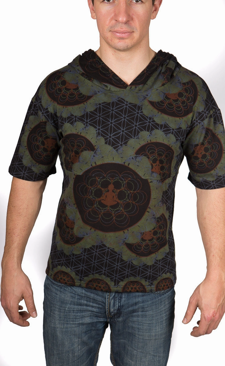VentilatedBack RibbedTexture Print Hood Tee Lucid