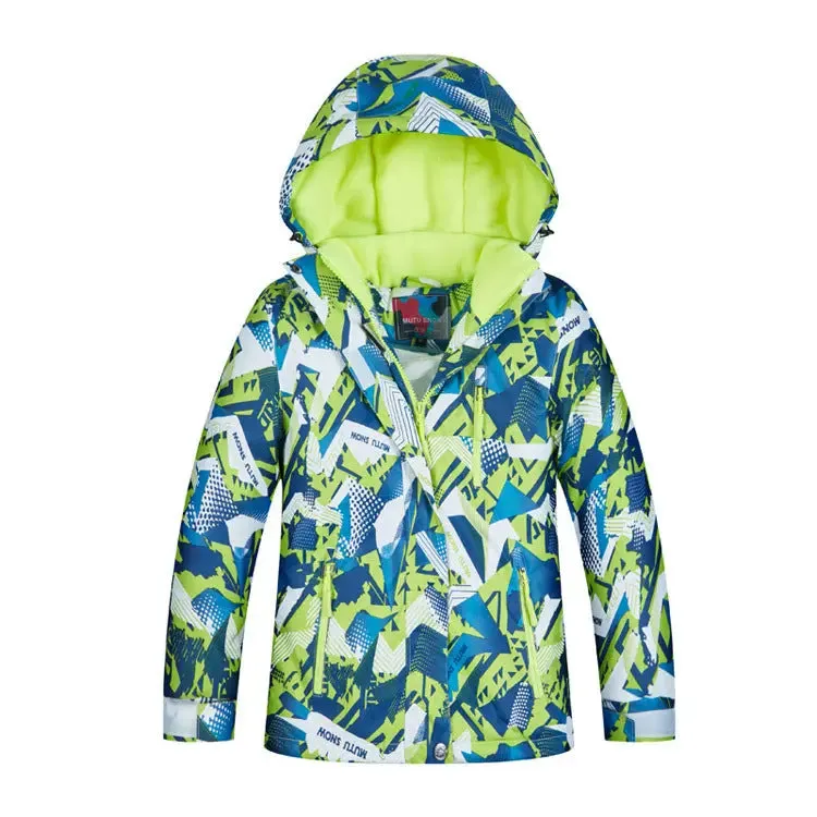 Printed Boy Skiing Snowboarding Insulated Jacket
