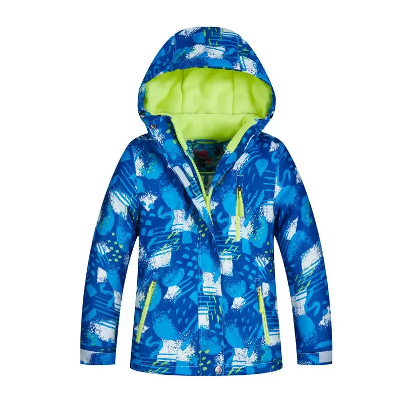 Printed Boy Skiing Snowboarding Insulated Jacket