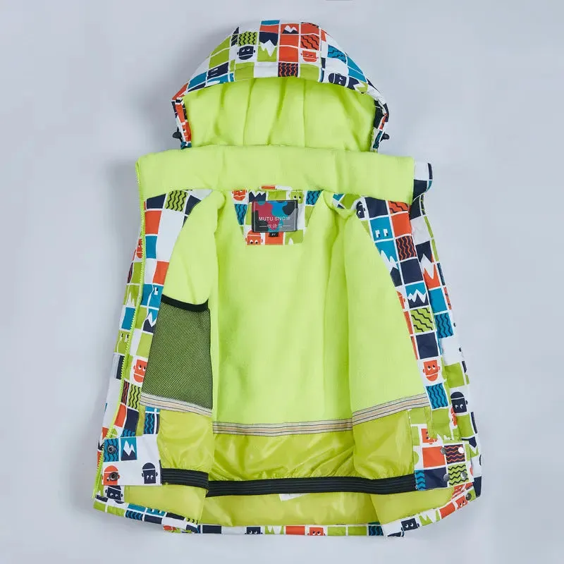 Printed Boy Skiing Snowboarding Insulated Jacket