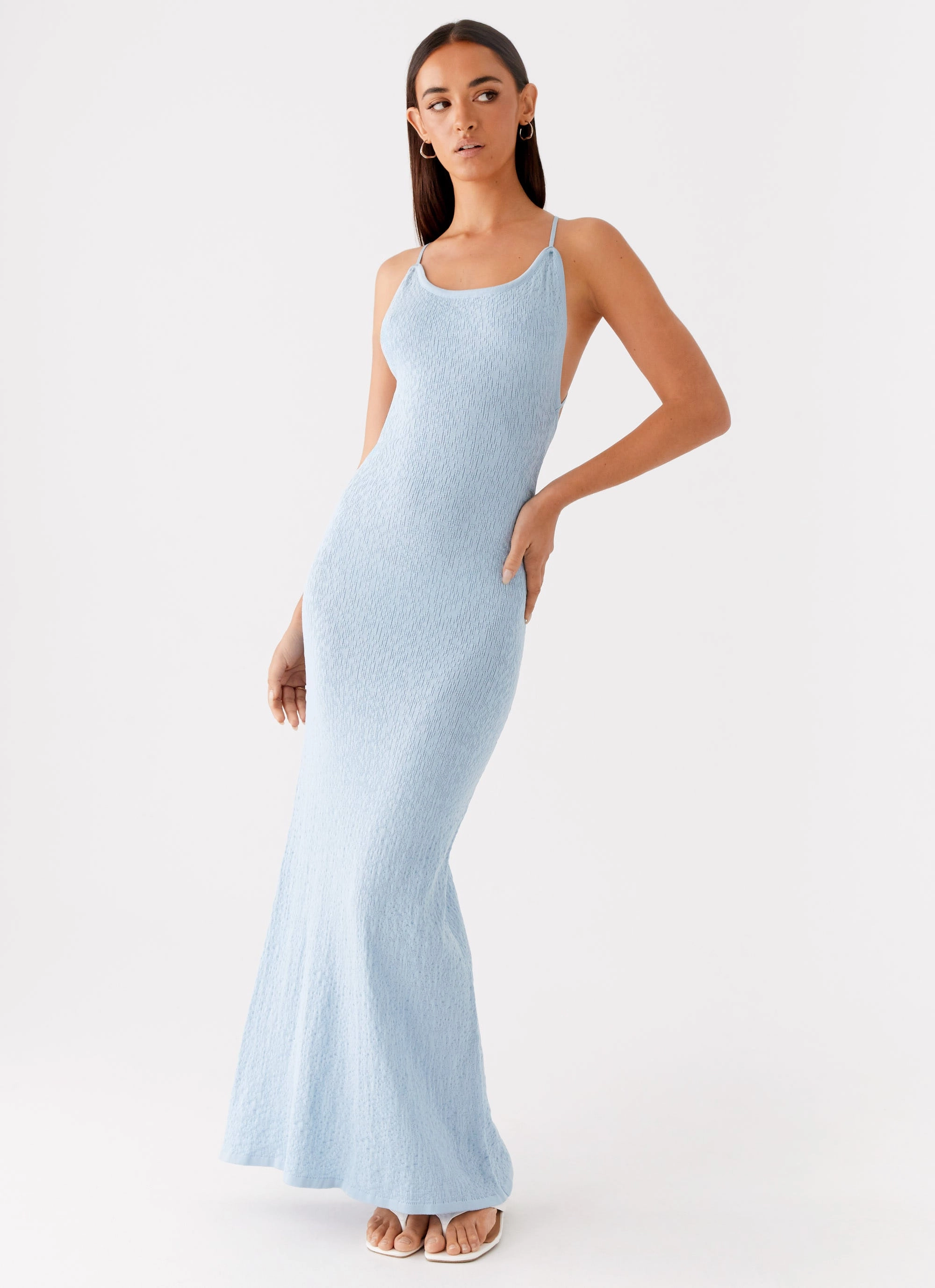 Sweetheart-Neck Romantic dinner wear Lopez Maxi Dress - Blue