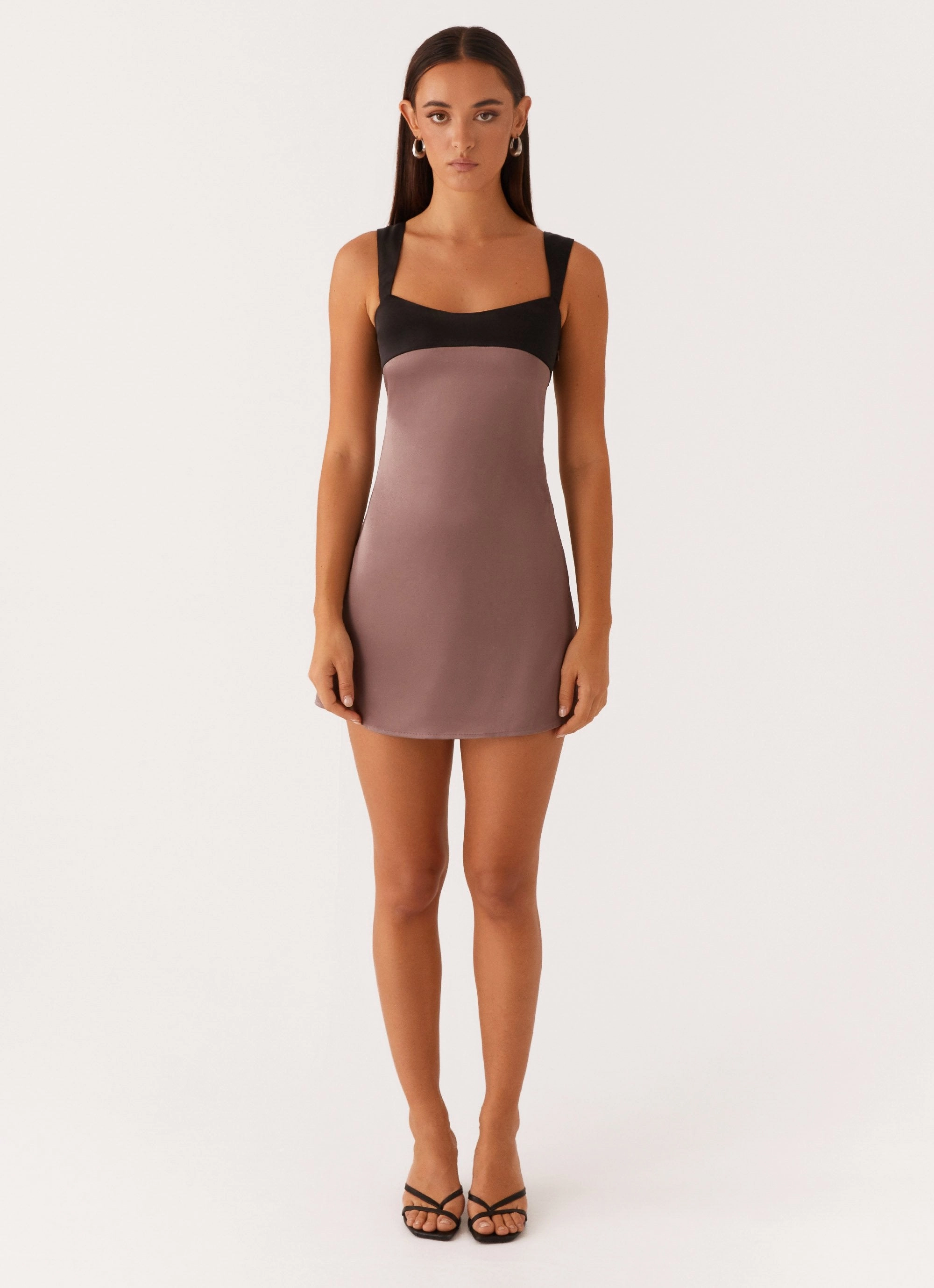 Snag-Resistant Odette Satin Mini Dress - Steel Me Away