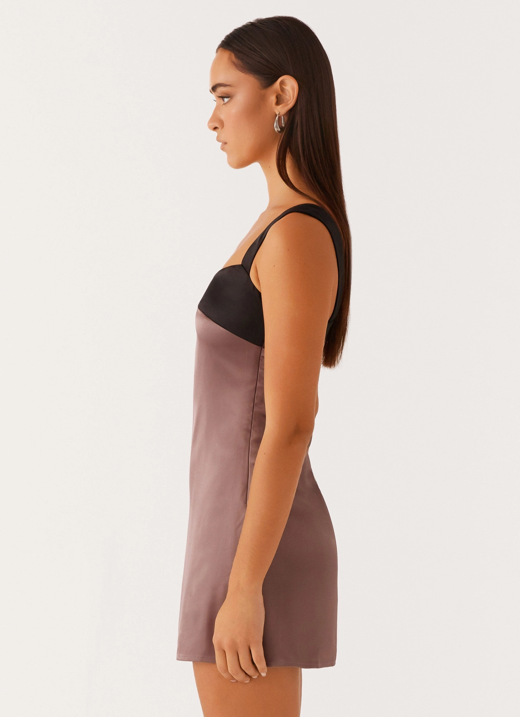 London Edge Elegant Simplicity Odette Satin Mini Dress - Steel Me Away