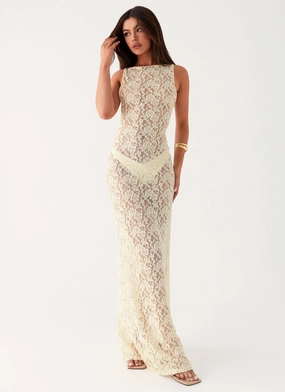 Promised Land Lace Maxi Dress - Ivory Neutral Mood Insulating-Lining