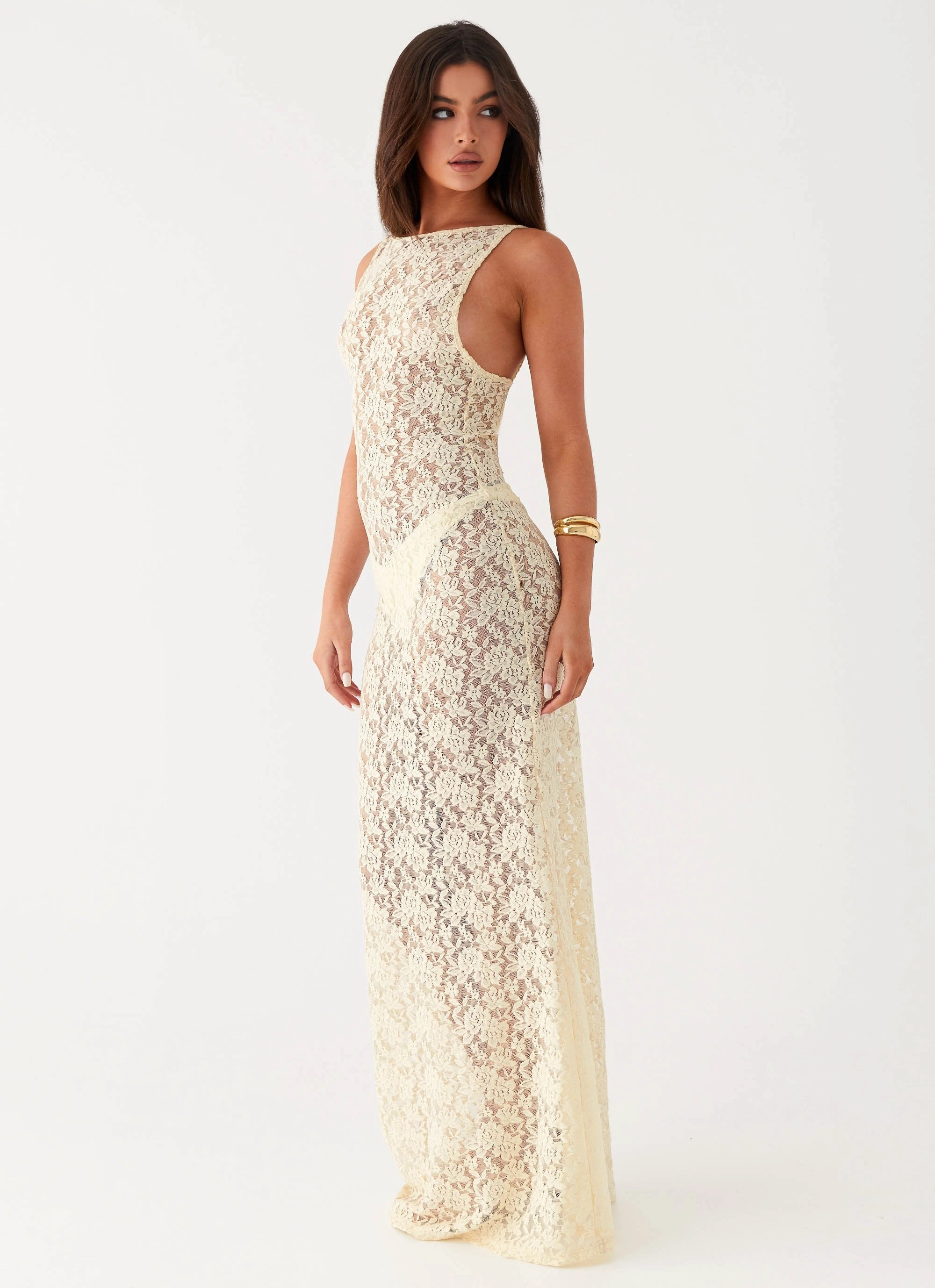 Pearl-Detail Soft Presence Promised Land Lace Maxi Dress - Ivory