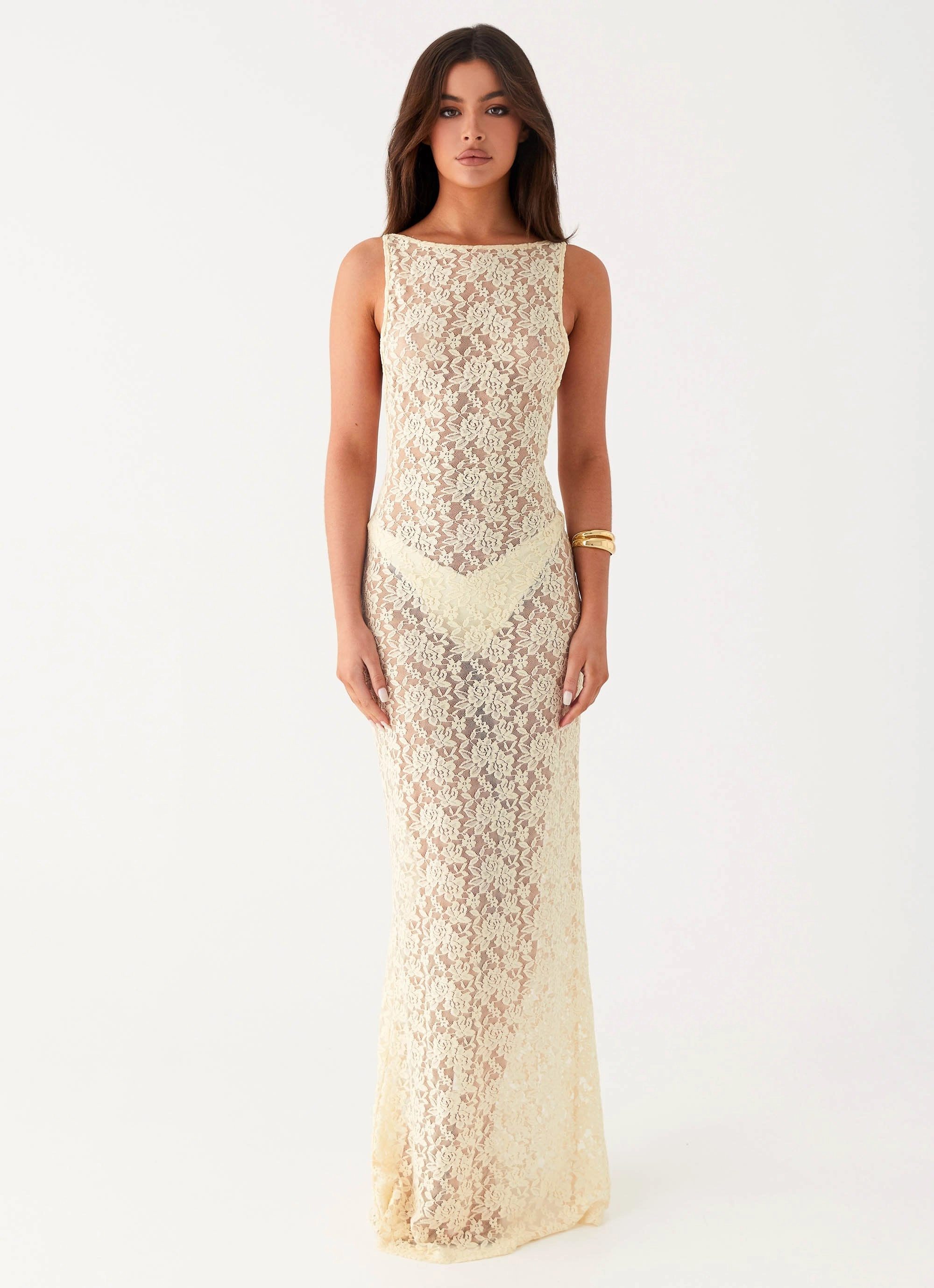 Promised Land Lace Maxi Dress - Ivory Pleated-Texture