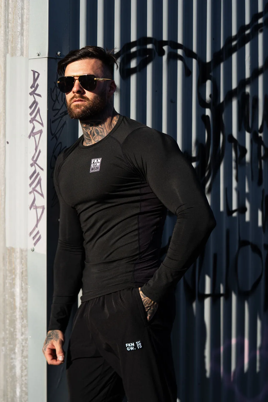PUMPD | Men's Long Sleeve Compression Gym Top / Rashie | Black