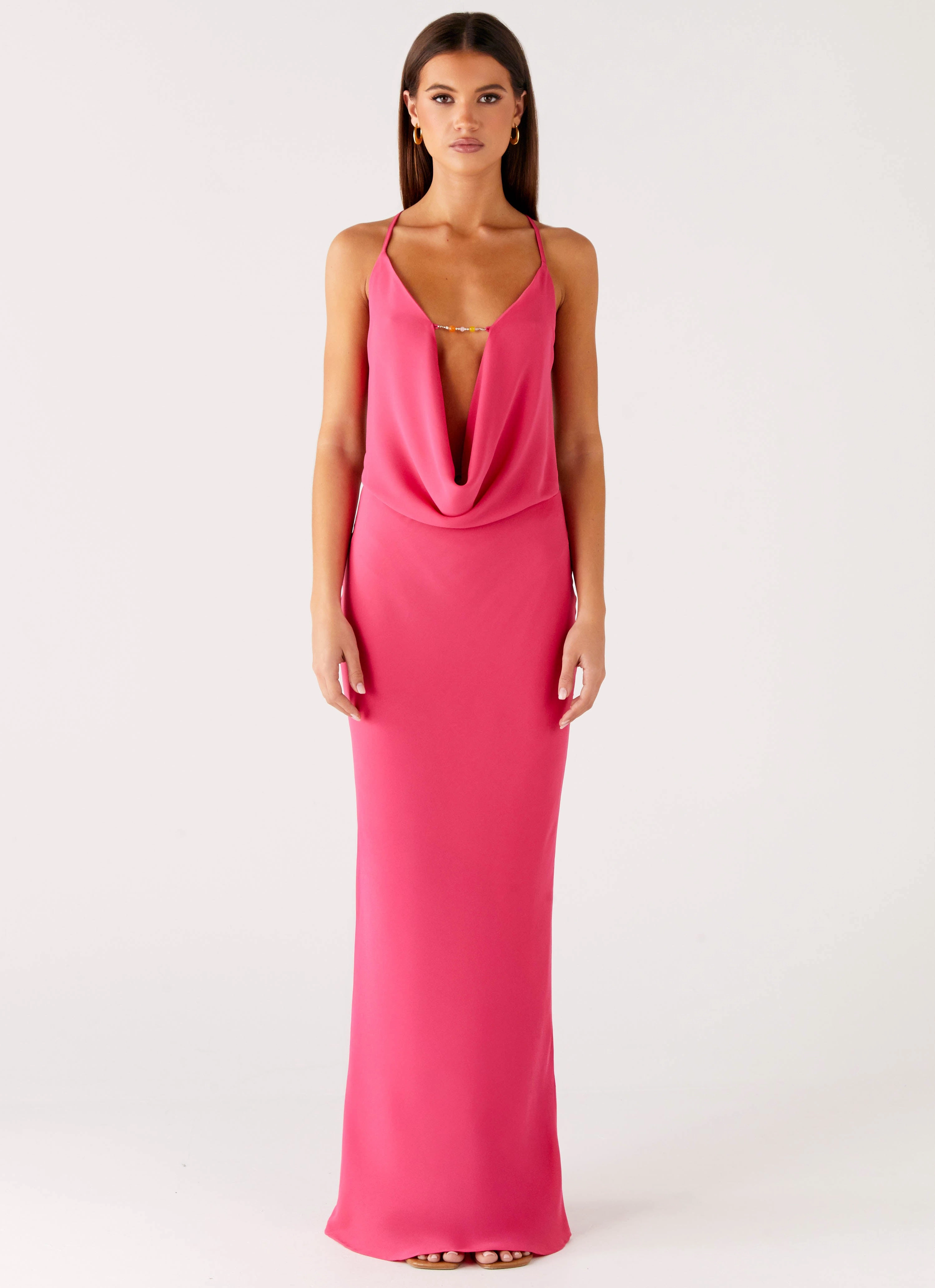 Pure Heart Cowl Maxi Dress - Fuchsia All-Day Fit Natural Tones