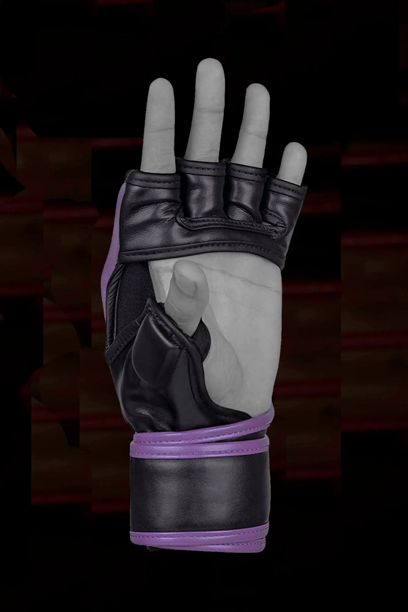 Purple MMA Half-Finger Boxing Gloves with Open Palms for Grappling
