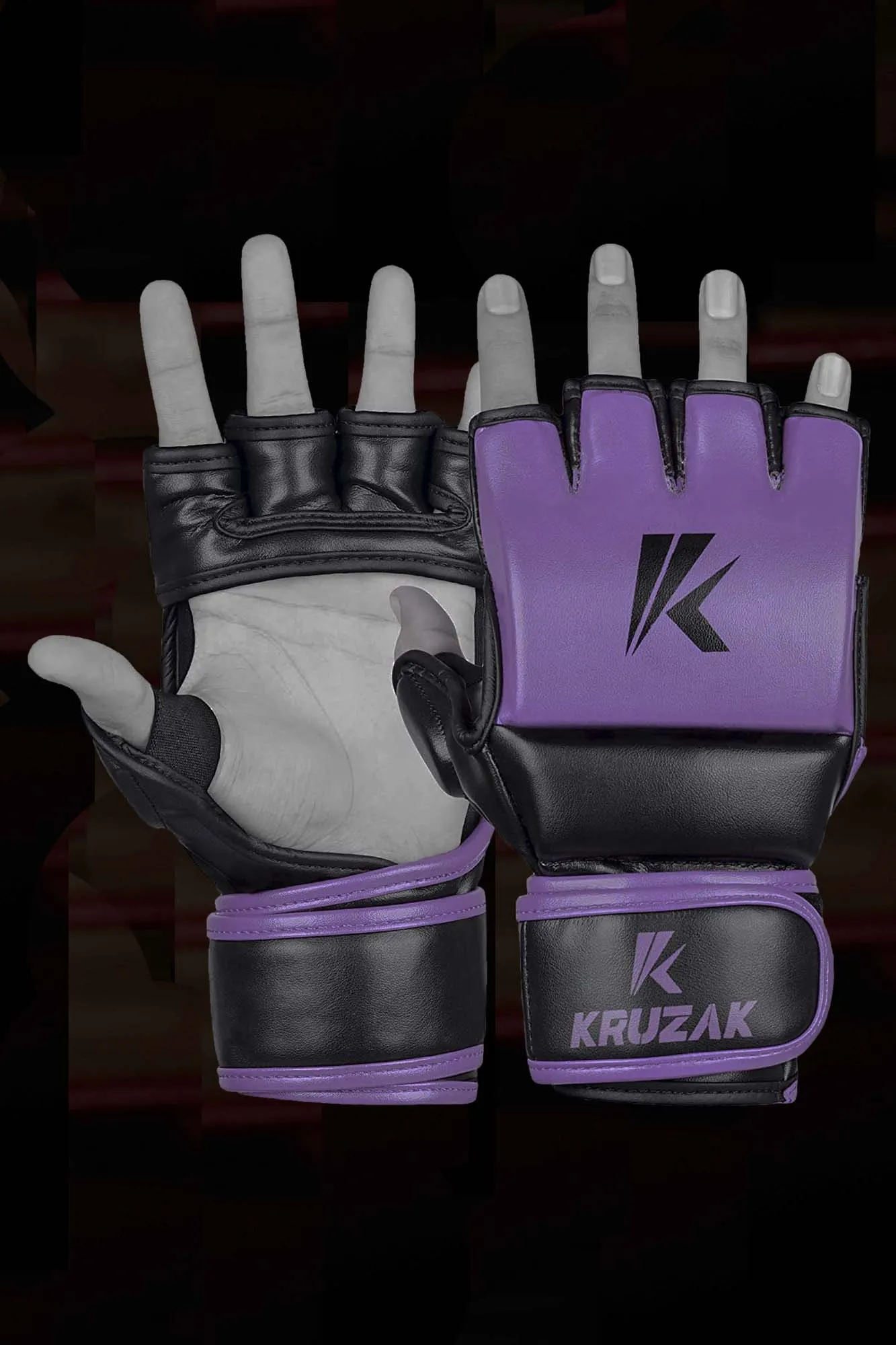 Purple MMA Half-Finger Boxing Gloves with Open Palms for Grappling