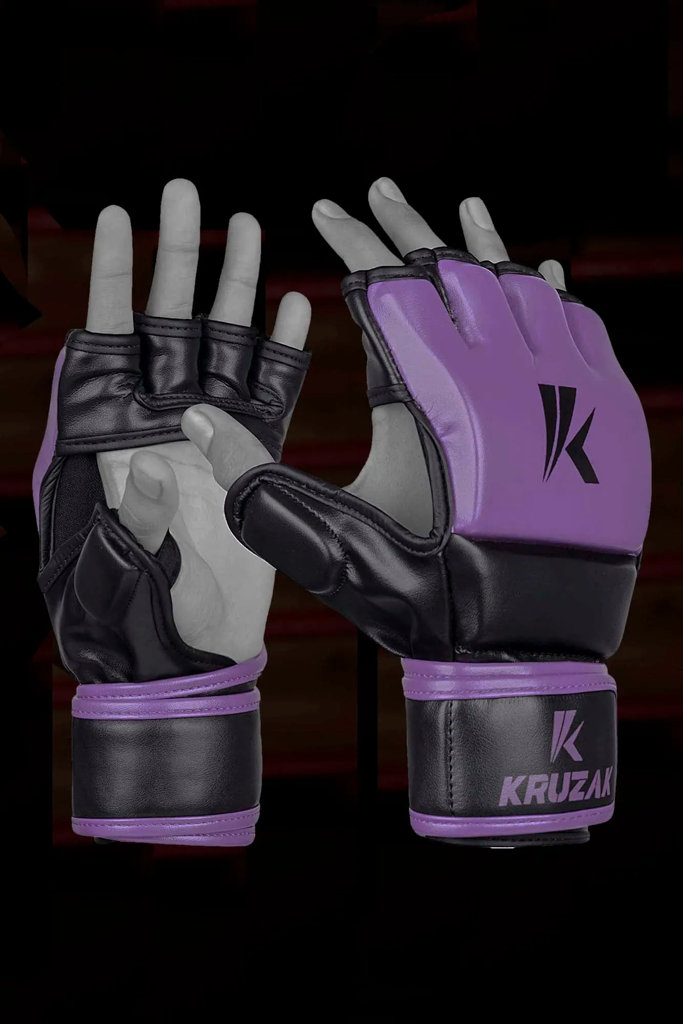 Purple MMA Half-Finger Boxing Gloves with Open Palms for Grappling