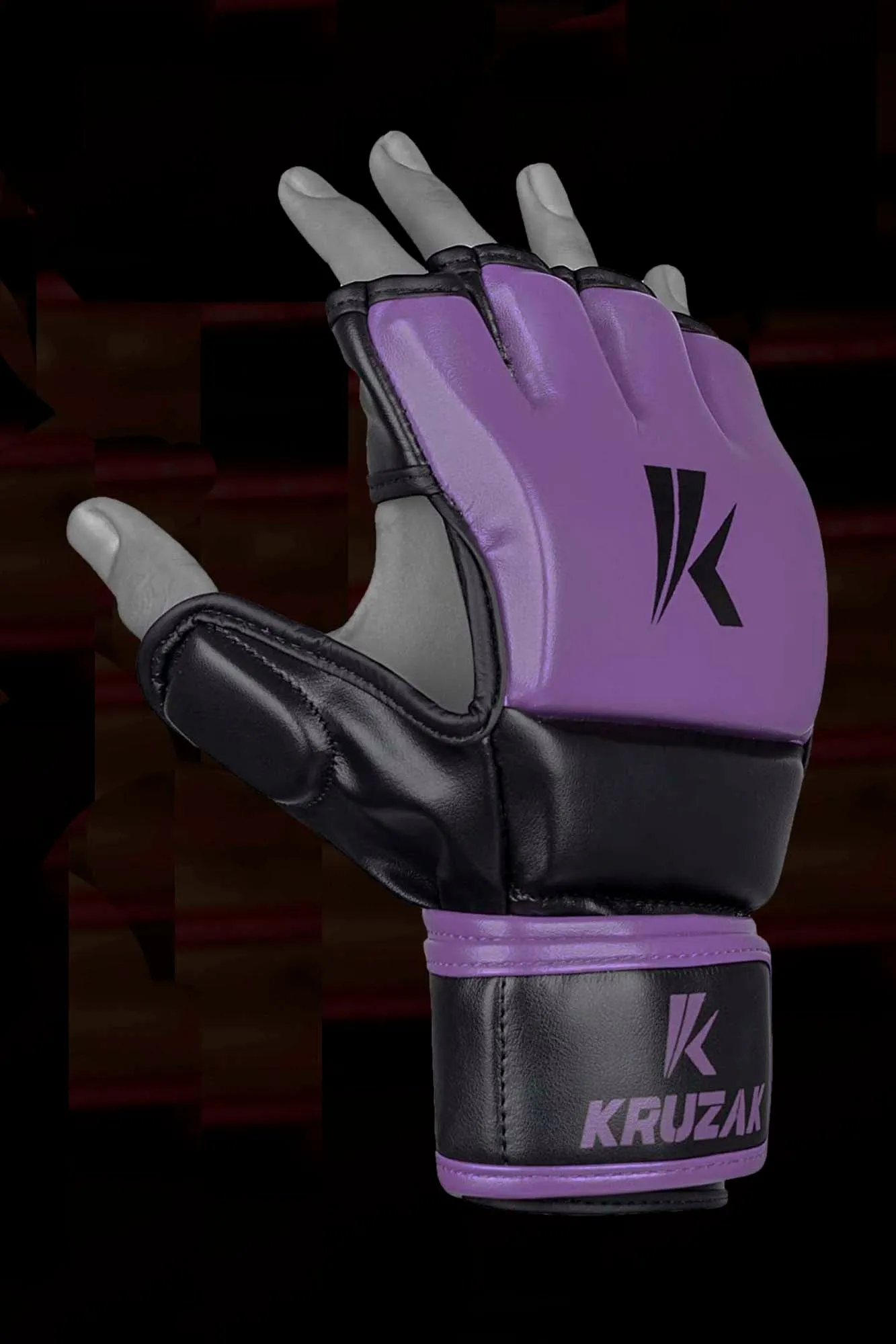 Purple MMA Half-Finger Boxing Gloves with Open Palms for Grappling