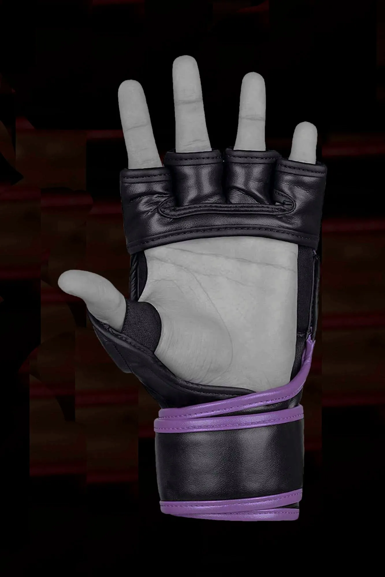 Purple MMA Half-Finger Boxing Gloves with Open Palms for Grappling