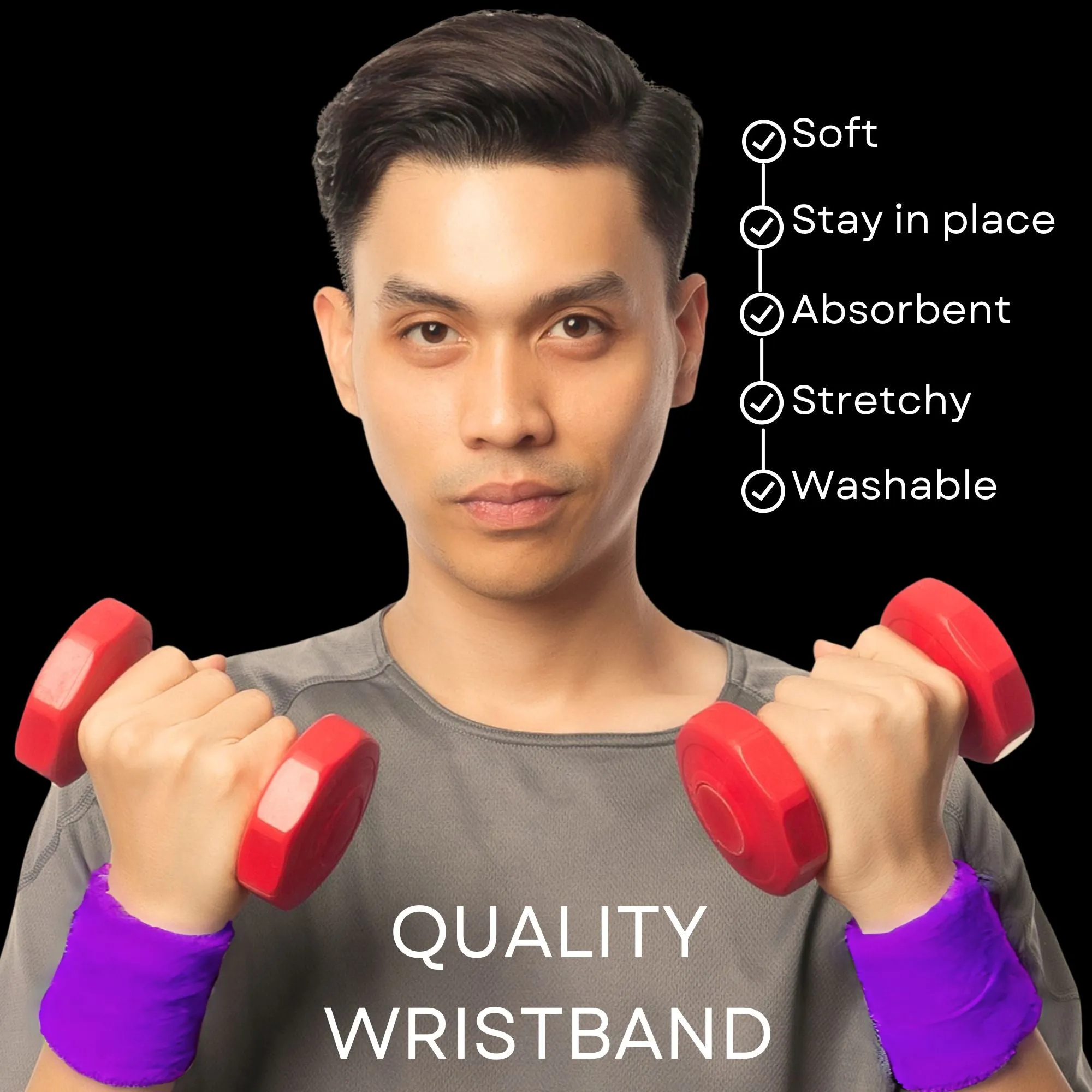 Purple Wrist Sweatbands - 6 Pack