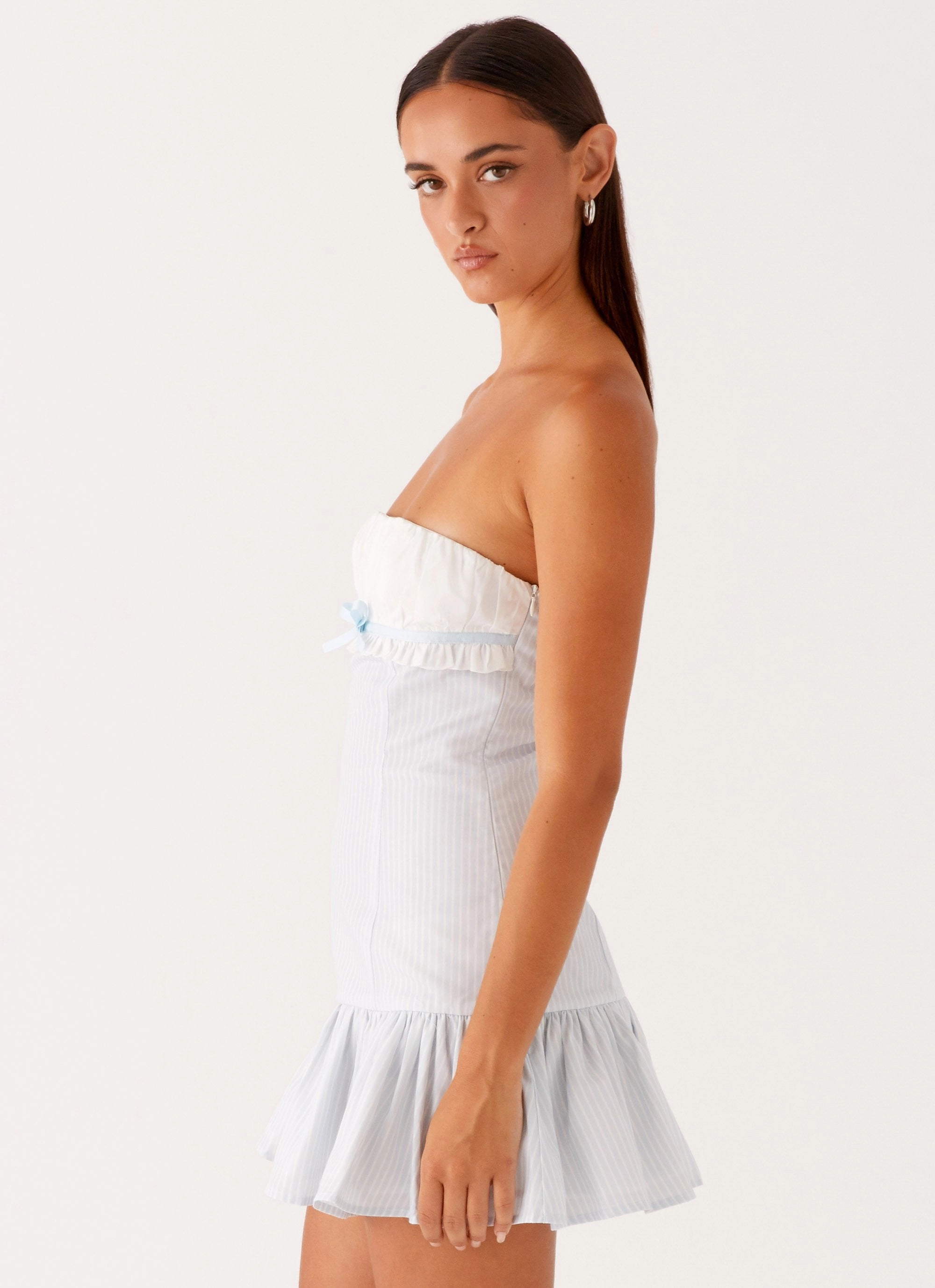 Dew Glow Purpose Mini Dress - Blue White Stripe