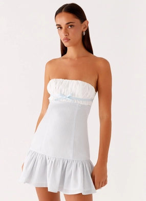 Purpose Mini Dress - Blue White Stripe High-Low-Hem Belted-Style