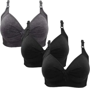 Push Up Bras for Women Full Coverage No Underwire Bralettes Plus Size Wireless Sleep Bra Comfort Underwear 3 Pack
