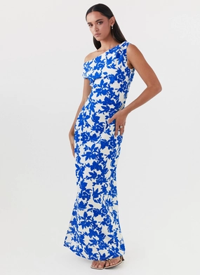 Smart Texture Relaxed Style Pyper Off Shoulder Maxi Dress - Blue Floral