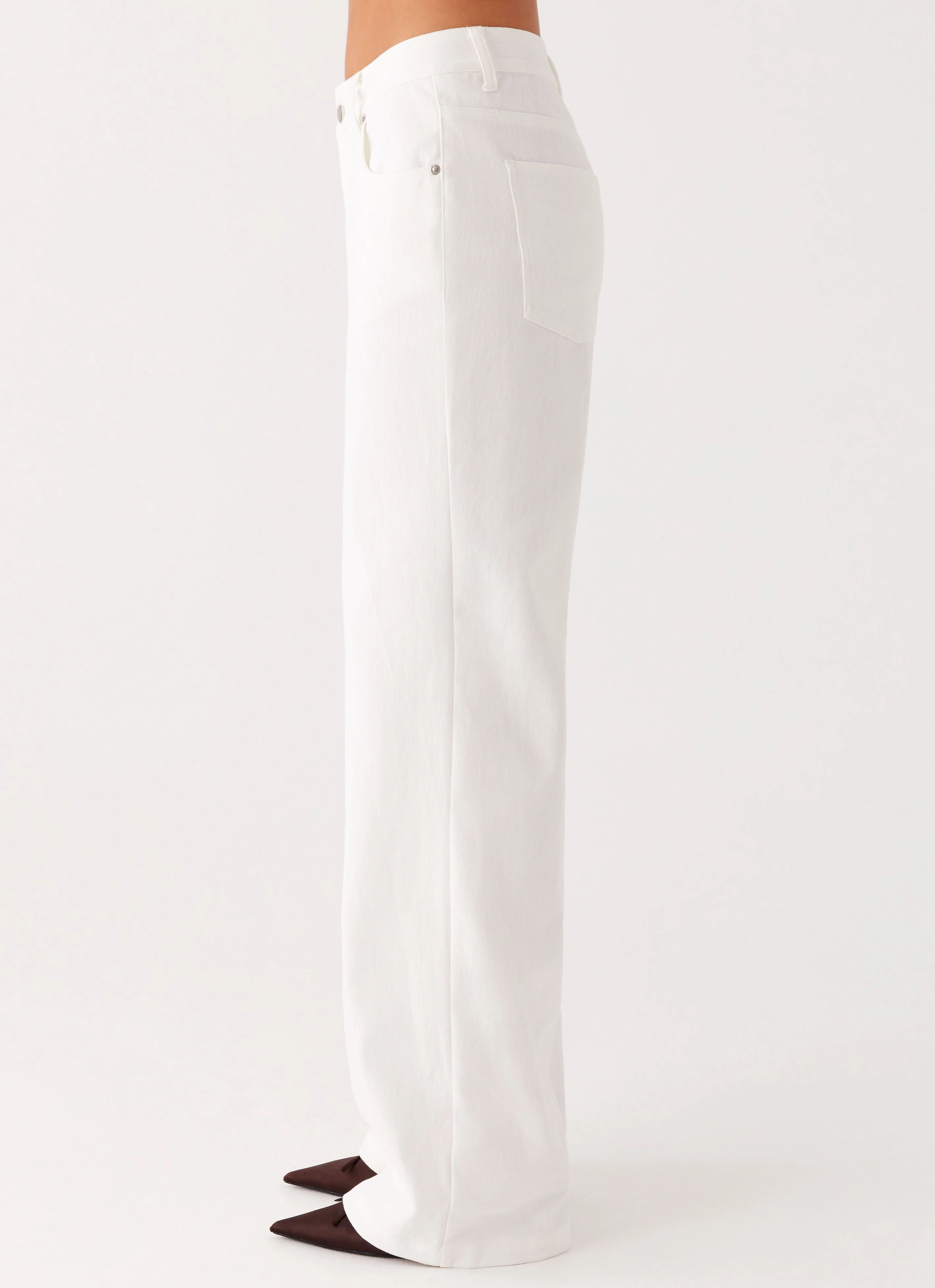 Back Again Straight Leg Denim Jeans - White Non Slip Waistband Effortless Look