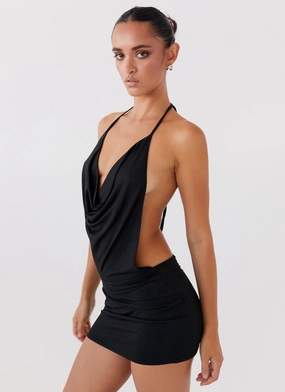 Calista Halterneck Mini Dress - Black Joyful Look