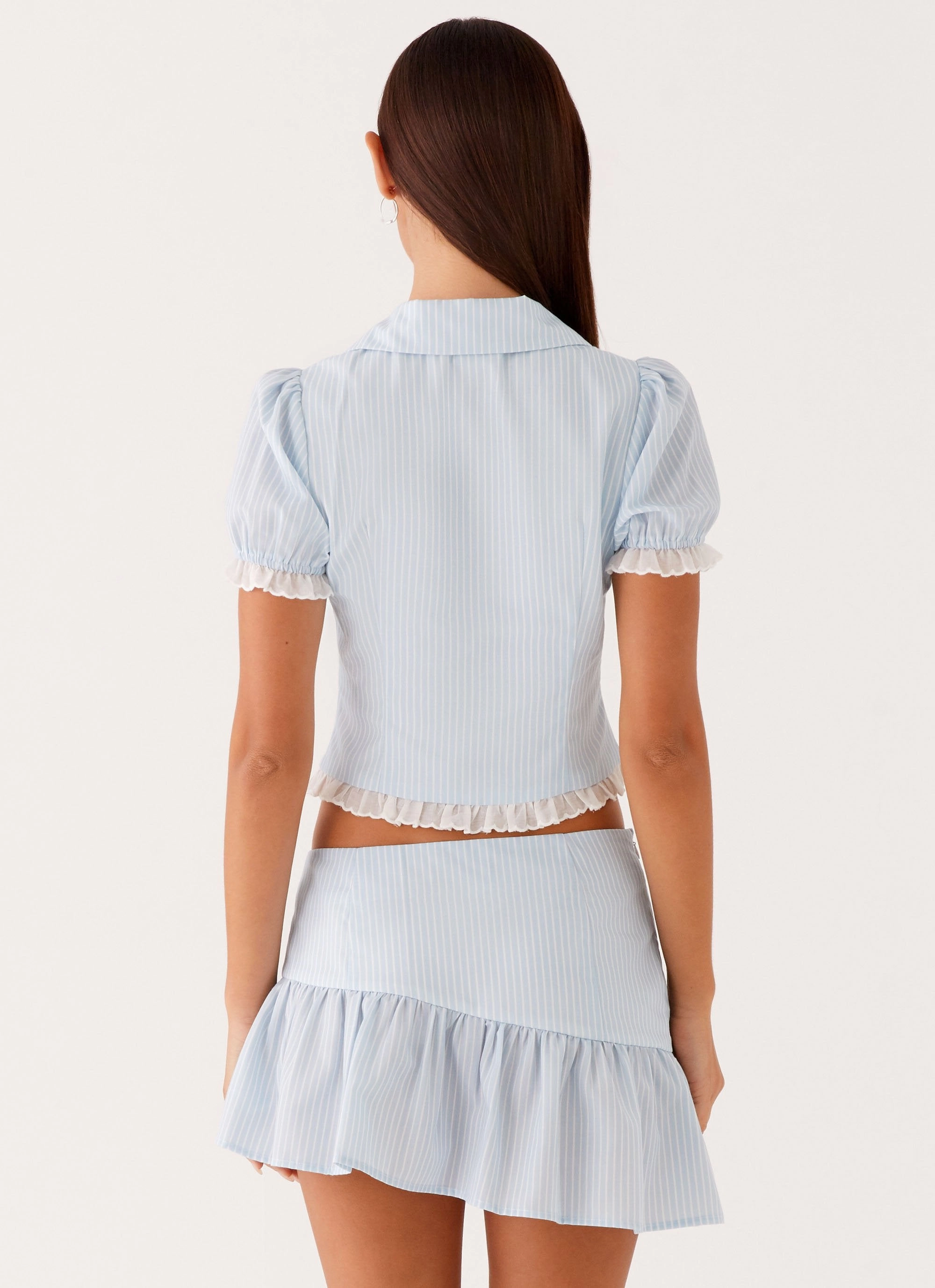 Bennett Button Up Top - Blue White Stripe BreathableFabric