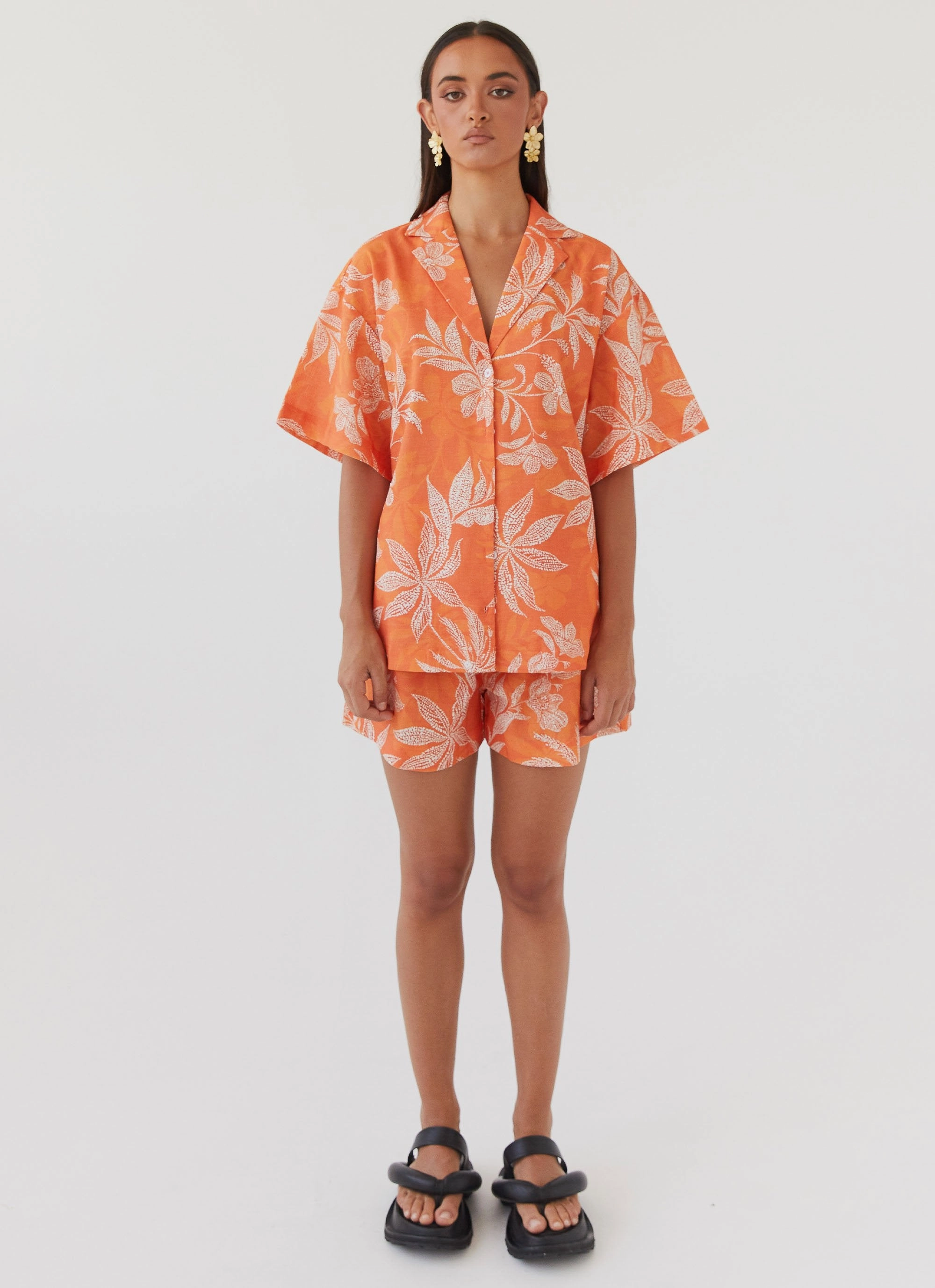 Sweet Relief Linen Shorts - Tropic Sunset UV protection layer Shrink resistant